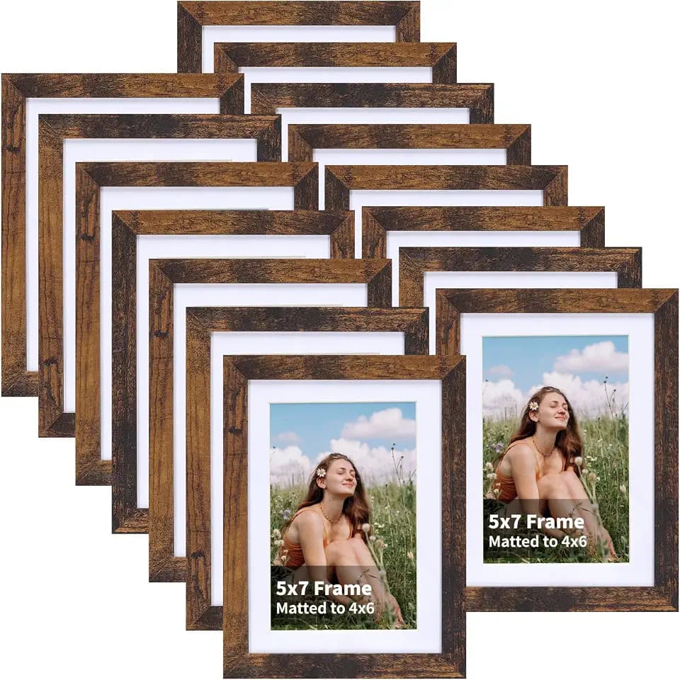 EYMPEU 4x6 Picture Frames Rustic Brown Wood Set of 15, Display Multi 4x 6 Photos with Mat or 5x7 without Mat, Bulk Matted 4x6 Frames for Wall or Table Top