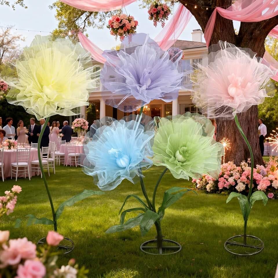 Leinuosen 5 Pcs 8ft Giant Organza Flowers with Stand Wedding Decoration