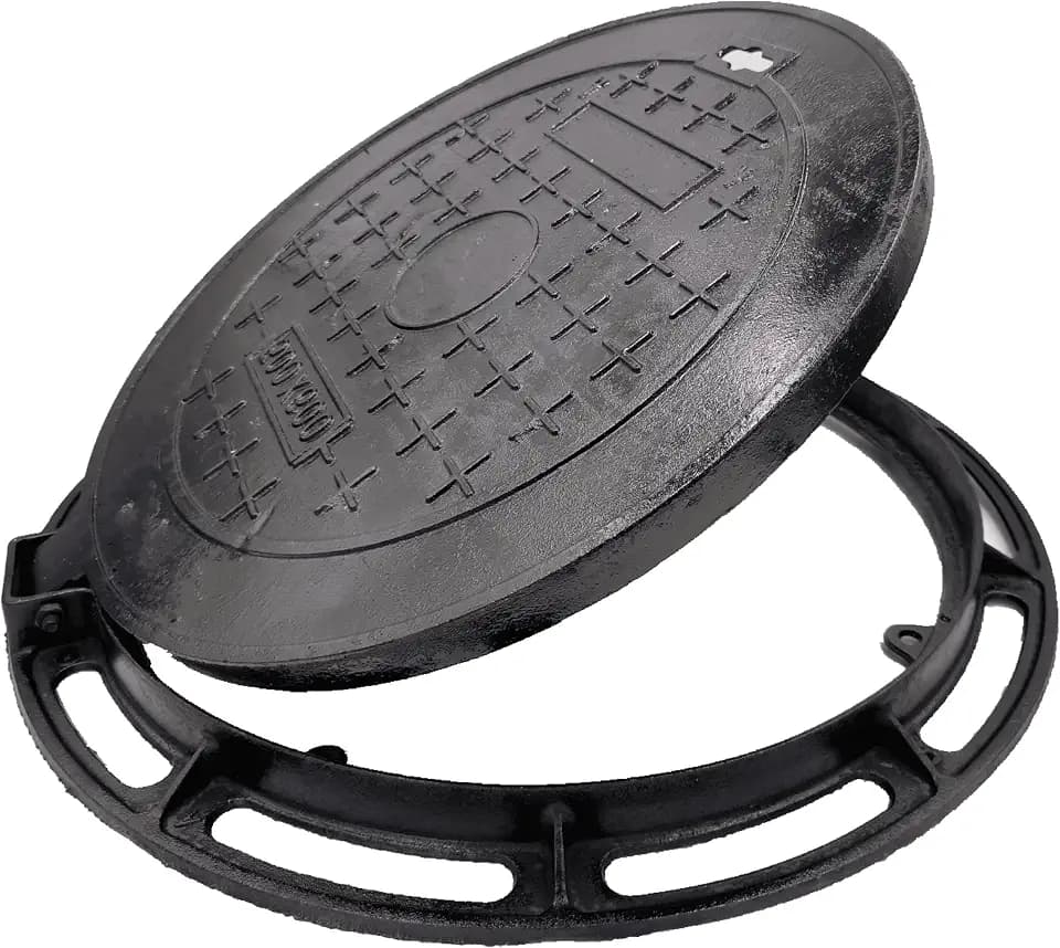 Cast Iron Manhole Cover and Frame, Round Black 24 In