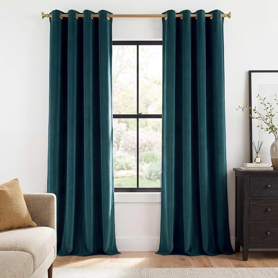 StangH Teal Blackout Velvet Curtains Thermal Insulated, W52 x L84, 2 Pcs