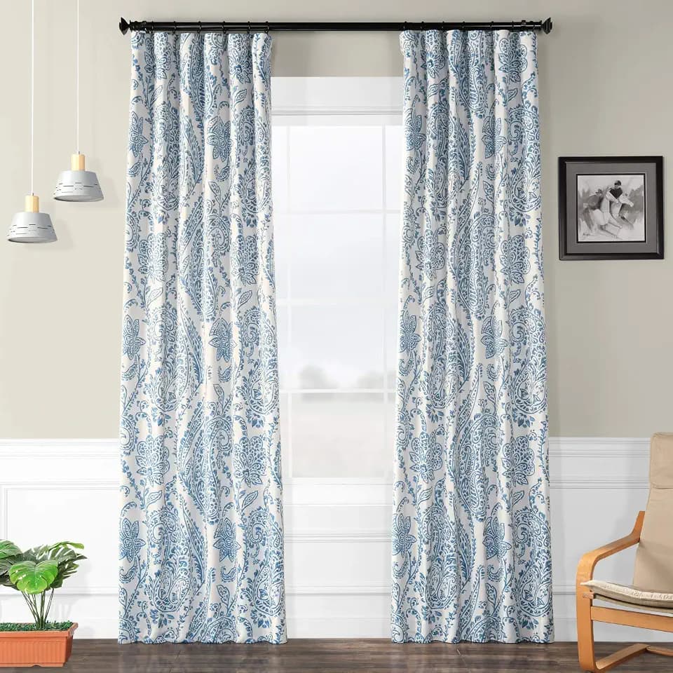 HPD Half Price Drapes Printed Room Darkening Curtains for Bedroom, Living Room 50 X 120 (1 Panel), BOCH-KC16072-120, Tea Time China Blue