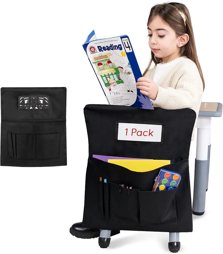 Essex Wares - 1 Pack, Classroom Chair Back Pockets, Black, 17" W x 19.7" T