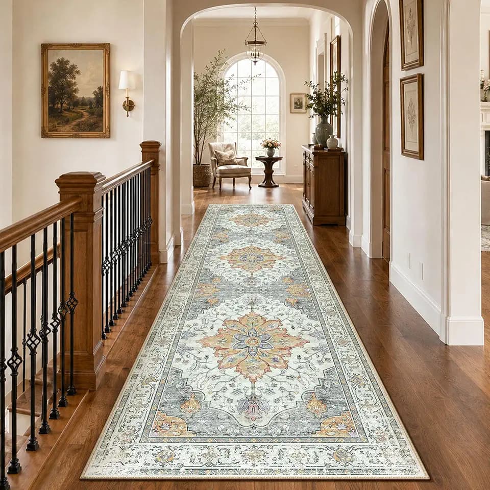 RELEANY Washable Area Rug, Runner 3'x10', Beige/Carbon Grey/Orange