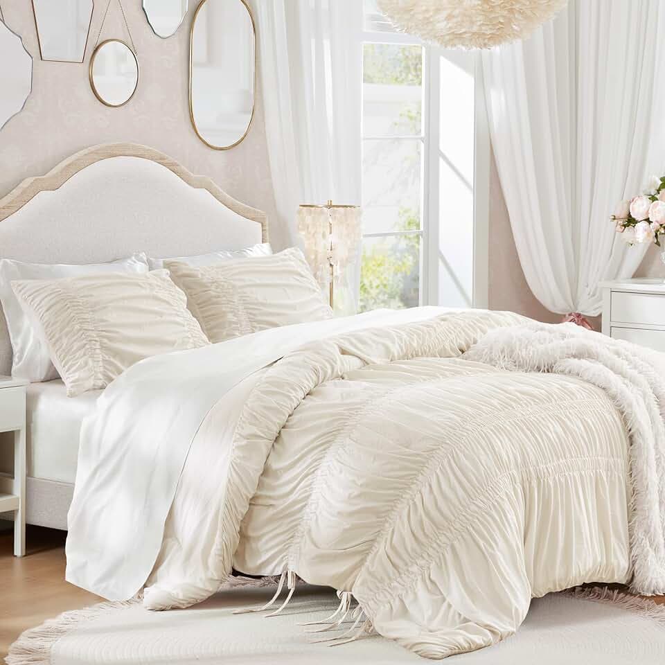 Intelligent Design Ruched Shabby Chic Ivory Full/Queen Comforter Set, 3pc