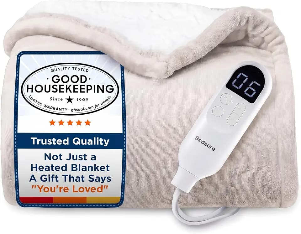 Bedsure Heated Blanket Electric Throw - Soft Flannel Electric Blanket, Heating Blanket with 4 Time Settings, 6 Heat Settings, and 3 hrs Timer Auto Shut Off (50x60 inches, Cream), BS-TH01-S