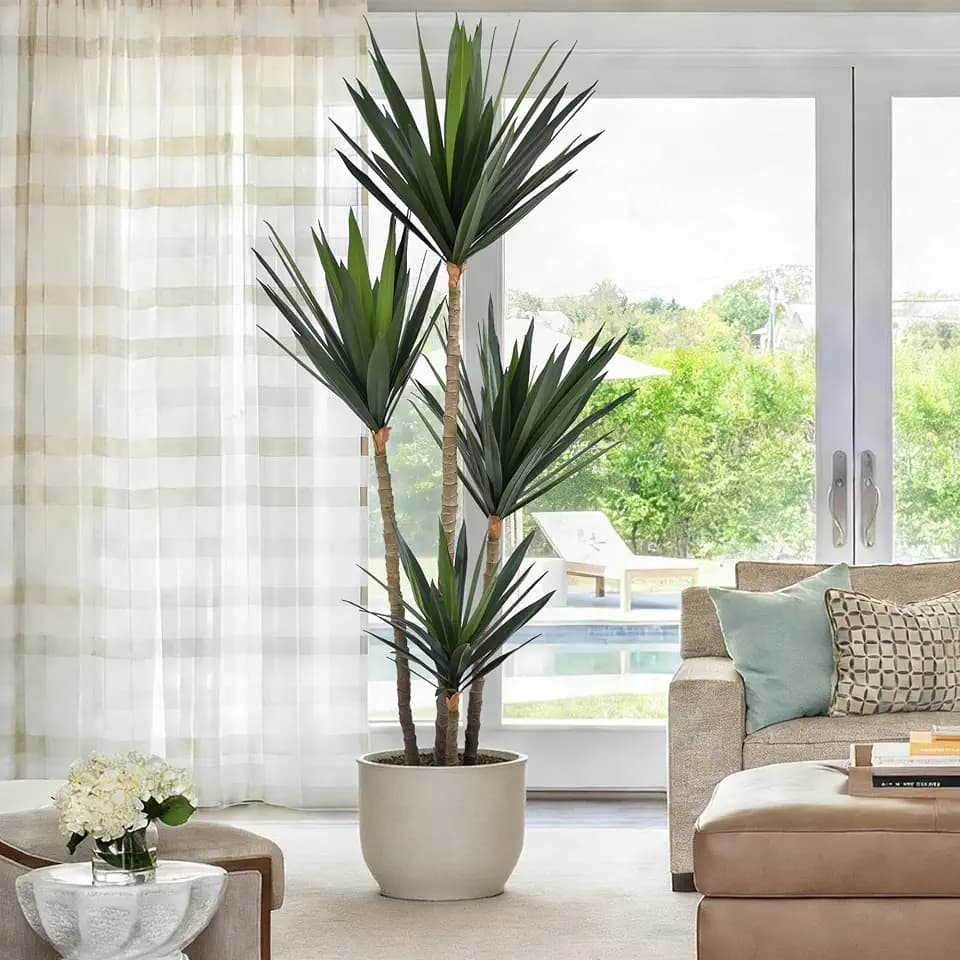 Agave Tree Artificial 6FT - Tall Faux Trees Indoor with 123 Lifelike Leaves, Realistic Trunk & 4 Heads, 72" Large Fake Floor Plant in Pot for Home Office Living Room Decor Housewarming Gift