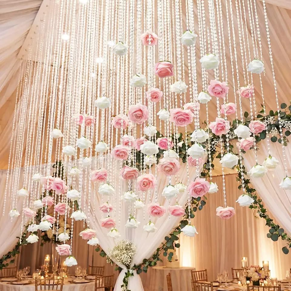 Norme 16pcs 31.4 Inch Wedding Rose Hanging Garland Crystal Beaded String Garland Artificial Rose Flower Decor for Wedding Engagement Bridal Shower Party Valentine's Day Party Decorations