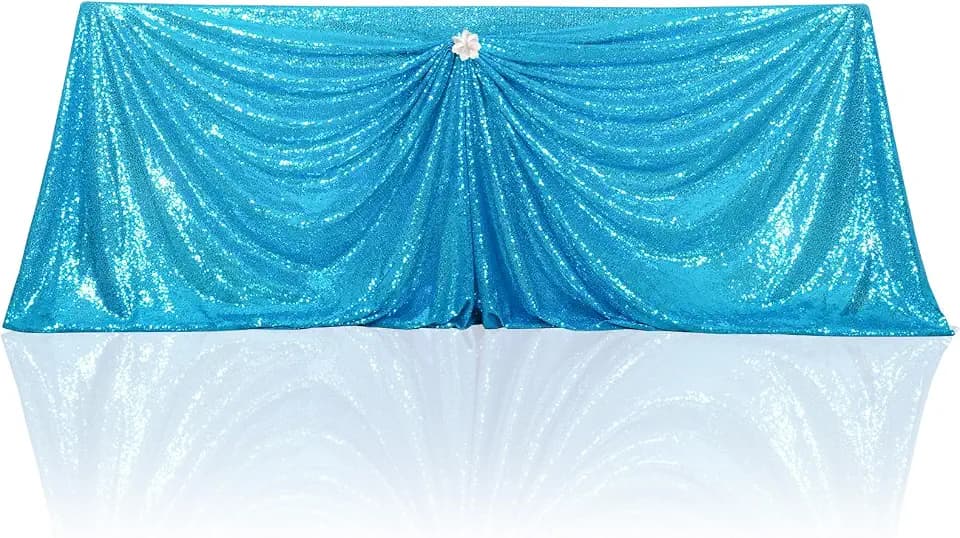 PartyDelight Turquoise Sequin Tablecloth 90x132 Inch Rectangular