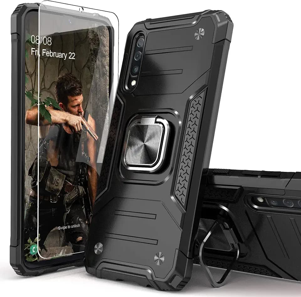 for Galaxy A50/A30S/A50S Case with Stand,Screen Protector,Black