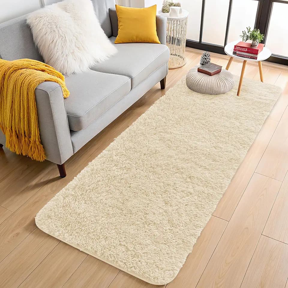 OLANLY 2x8 Machine Washable Runner Rugs for Hallway, Soft Fluffy Shaggy Bedside Rugs for Bedroom, Living Room, Indoor Floor Carpet for Kids Girls and Boys, Nursery Rooms, Home Decor Aesthetic, Cream