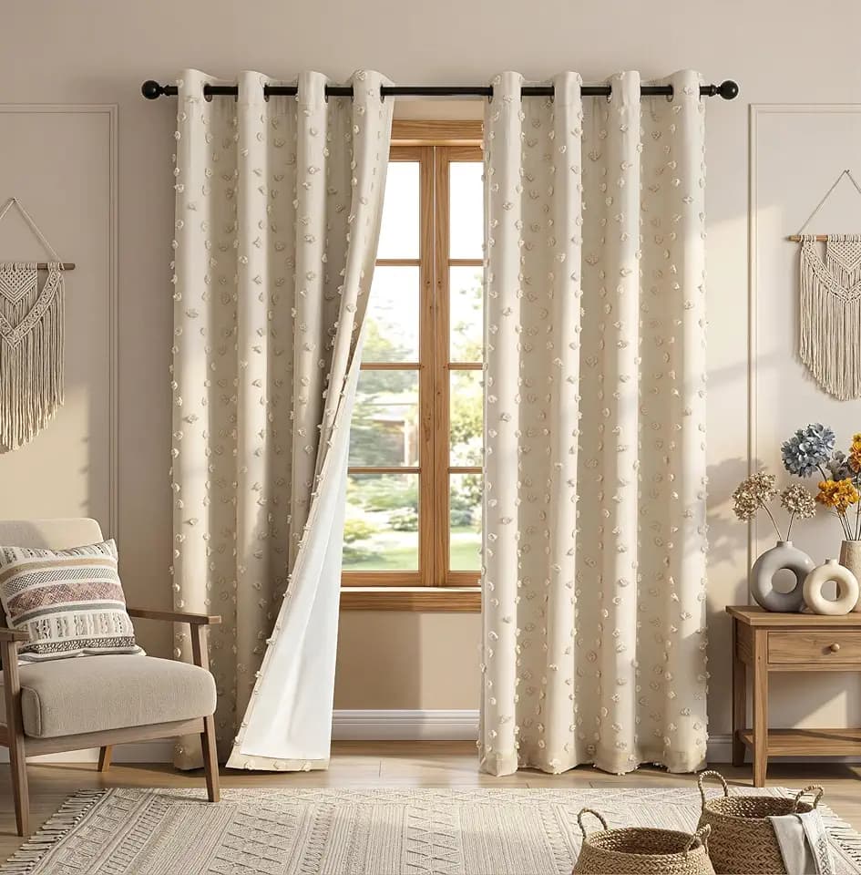 MYSKY HOME Beige Blackout Curtains for Living Room 84 Inches Long 2 Panels