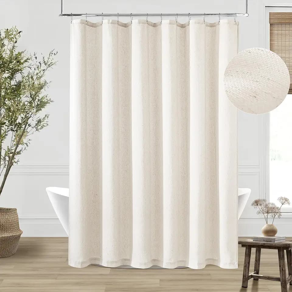 Cream Linen Shower Curtain for Bathroom Water Repellent 72x90 Inch