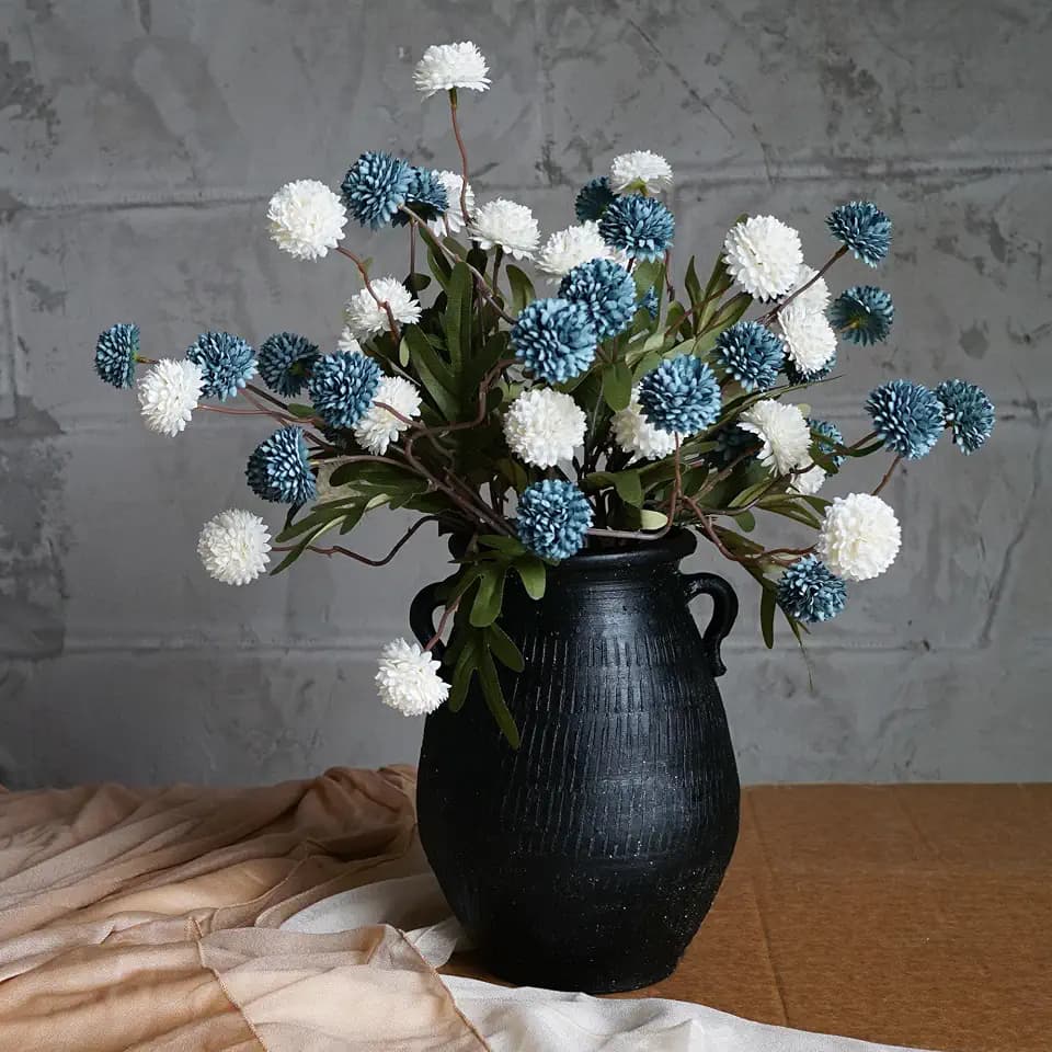 12PCS Faux Kiku Flowers for Vase Fake White Blue Silk Flower for Home Decor