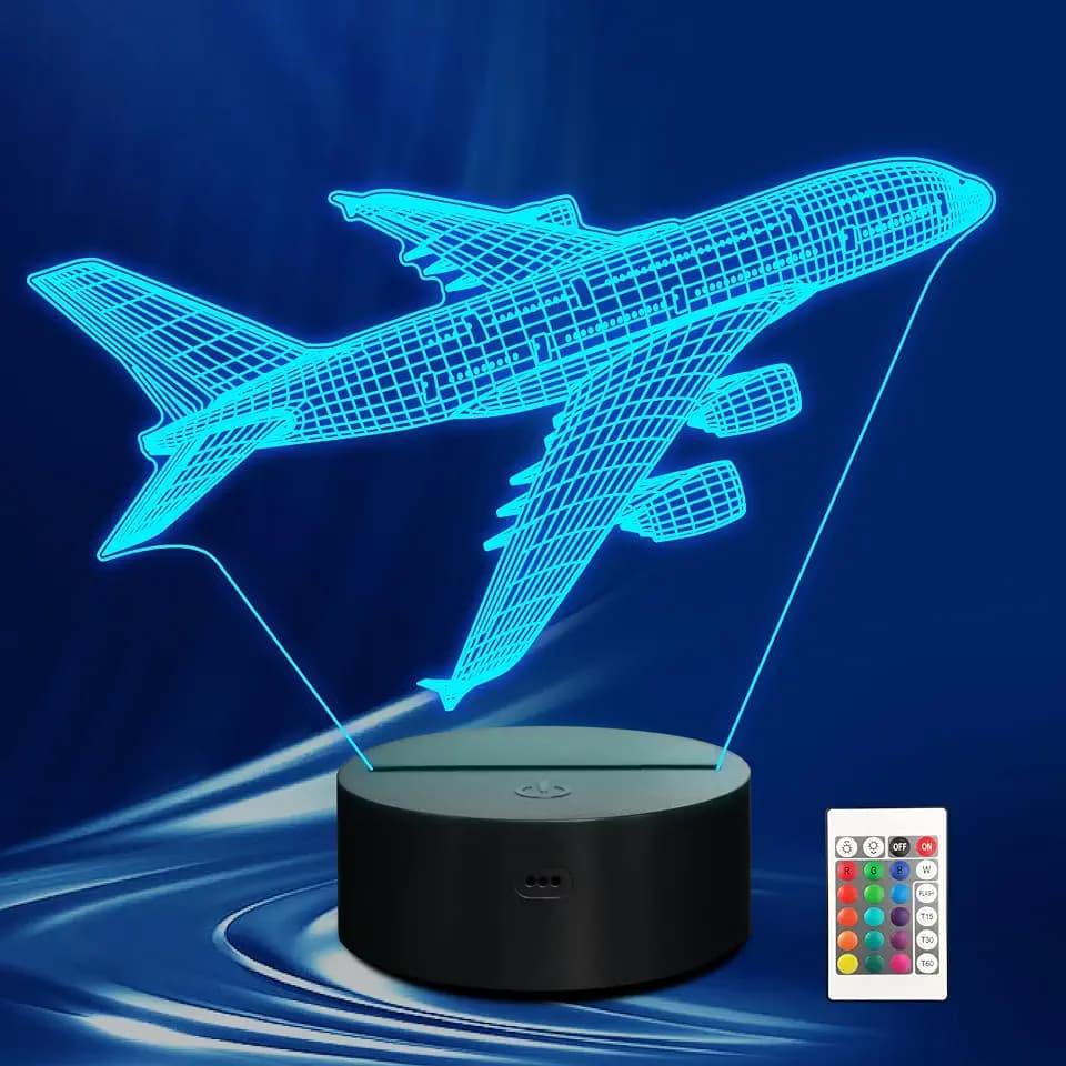 CoolGift Mart Airplane Night Light, 3D LED Optical Illusion Airplane Lamp with Remote Control and Timer, Christmas and Birthday Airplane Gifts for Men Boys Kids