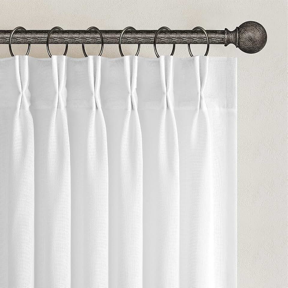 Topfinel 102 Inches Long Beige White Pinch Pleated Sheer Curtains with Hooks,Back Tab Semi Transparentes Light Filtering Linen Cotton Blend Minimalist/Scandinavian Style Drapes Curtains,40" Wx102 L