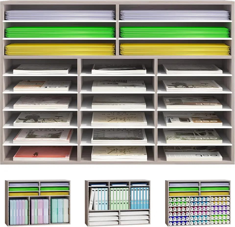 Alpeir Classroom Mailbox 24 Slots with Removable Shelves, Retro Grey/White