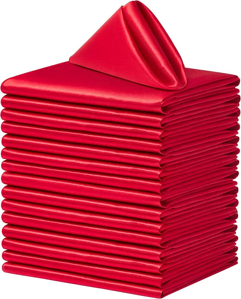 Square Satin Dinner Napkins, 17x17 Inches, Red, 24 Pack