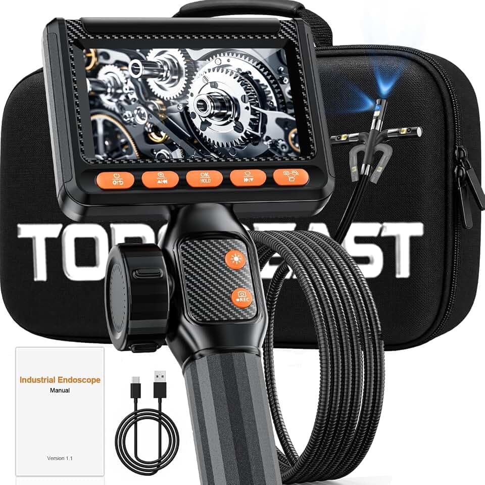 Dual Lens Two-Way Articulating Borescope, 6mm Ultra-Slim Probe,1920P Endoscope Camera