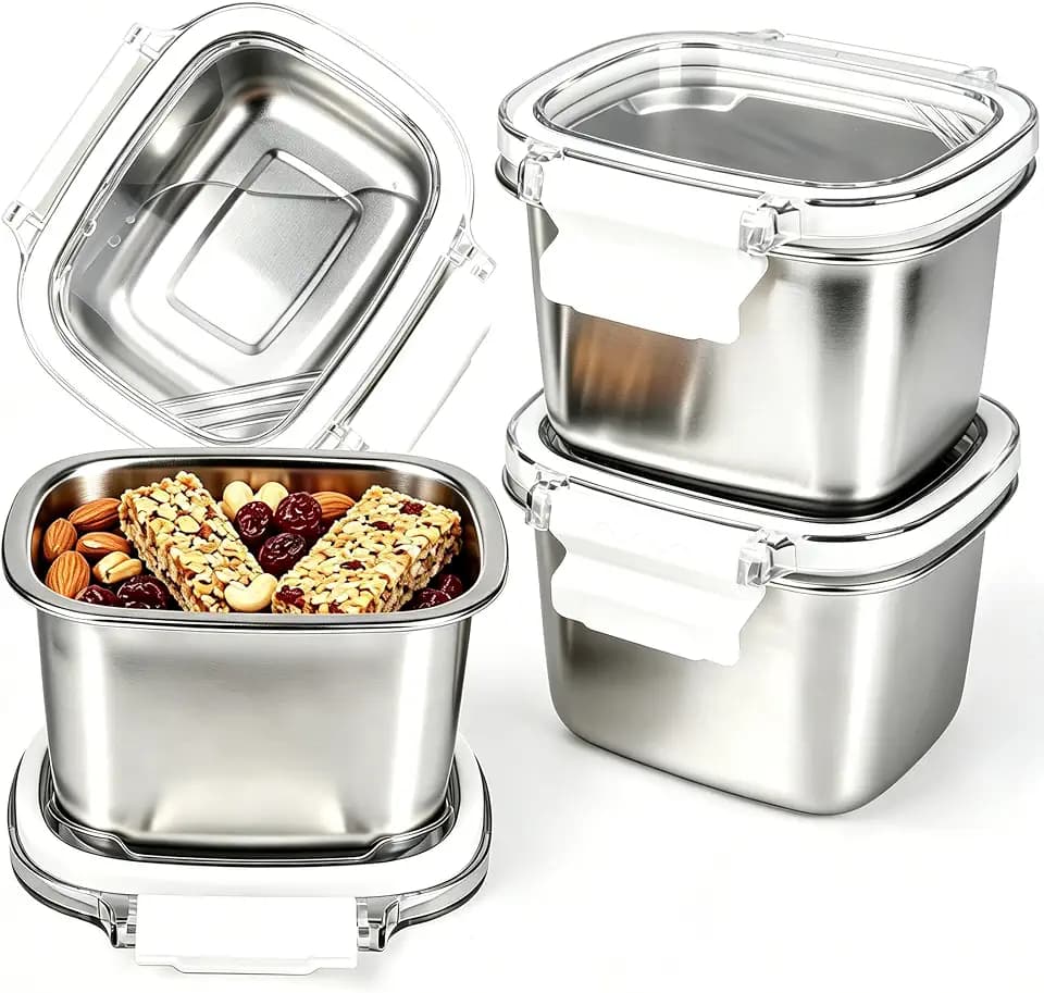 3 Pack Stainless Steel Food Storage Containers with Lids - 15.22 oz Small Snack Boxes & Lunch Containers, Shatterproof Leakproof Freezer Safe Meal Prep Containers for Portioning Snacks, Dips