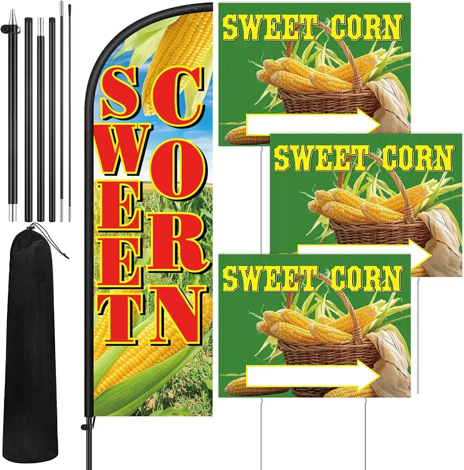 Hahafelt 4 Pcs Sweet Corn for Sale, 7 ft Feather Flag with Pole, Yard Sign