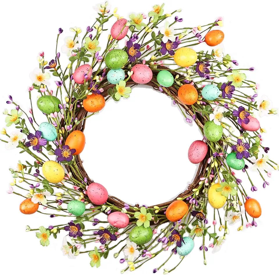 20 Inch Easter Wreaths for Front Door with Colorful Eggs, Artificial Eggs Door Wreath, Easter Decorations fo Home Wall Window Indoor Outdoor Spring Holiday Decor