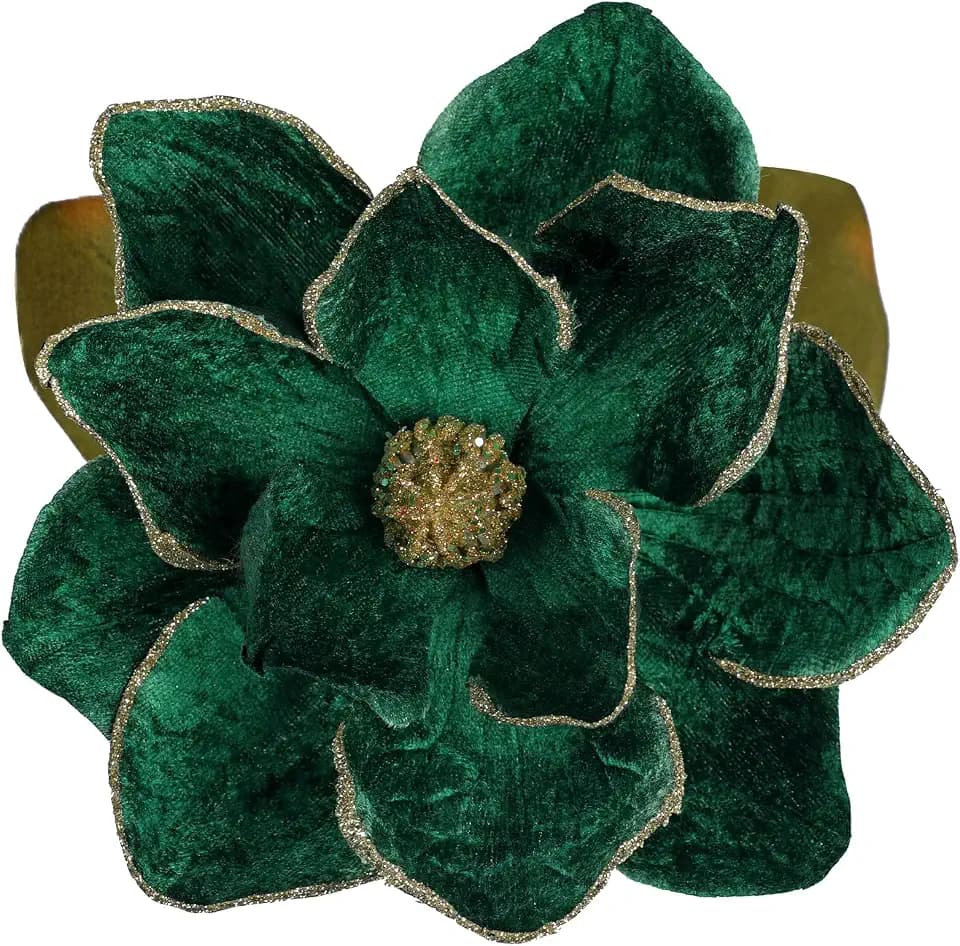 Briful Set of 3 Artificial Christmas Magnolias Flowers – 30’’ Long Stem Faux Magnolia Stems for Tree Ornaments, Holiday Centerpieces & Christmas Decor,Green