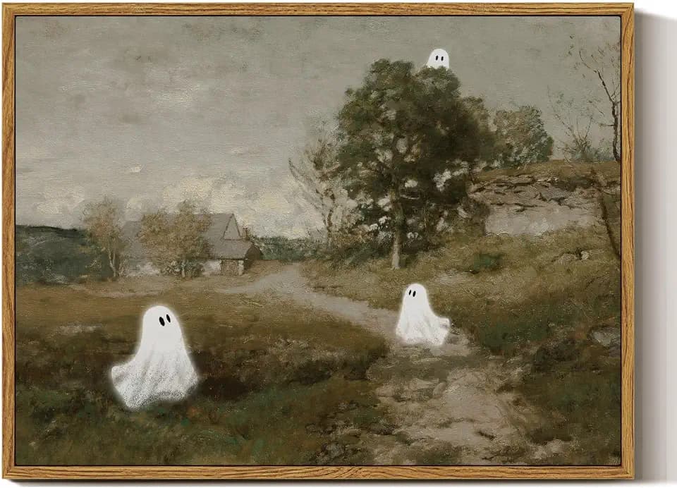 InSimSea Vintage Halloween Ghosts Wall Art Decor, Small Framed Canvas Art