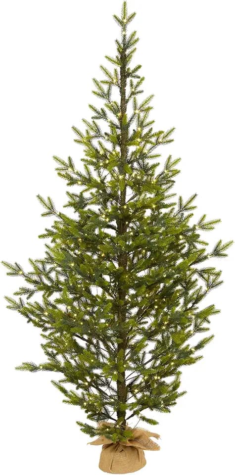 Nearly Natural 6ft. Fraser Fir Natural Look Artificial Christmas Tree with 250 Clear LED Lights, a Burlap Base and 1243 Bendable Branches