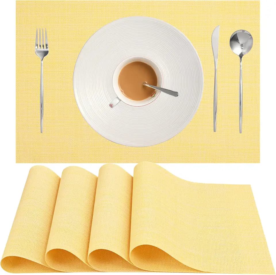 Zupro Light Yellow Placemats Set of 4 Woven 18"x12" for Indoor/Outdoor Use