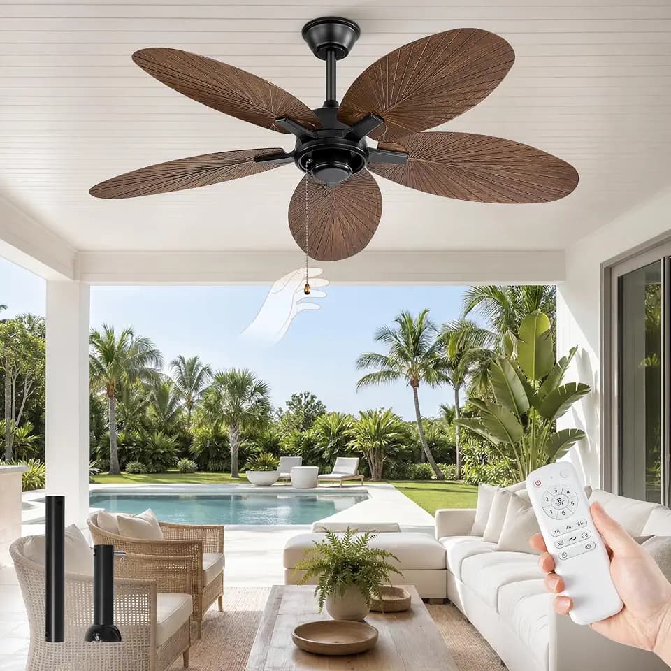 Fanbulous 52" Tropical Outdoor Ceiling Fan No Light, Remote & Pull Chain