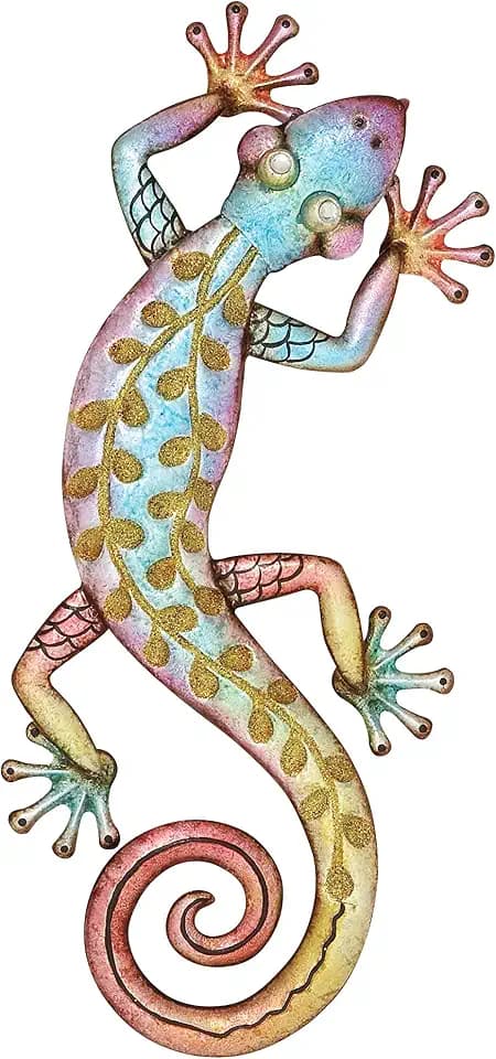 Deco 79 Metal Lizard Home Wall Decor Indoor Outdoor Wall Sculpture, Wall Art 10" x 2" x 25", Multi Colored