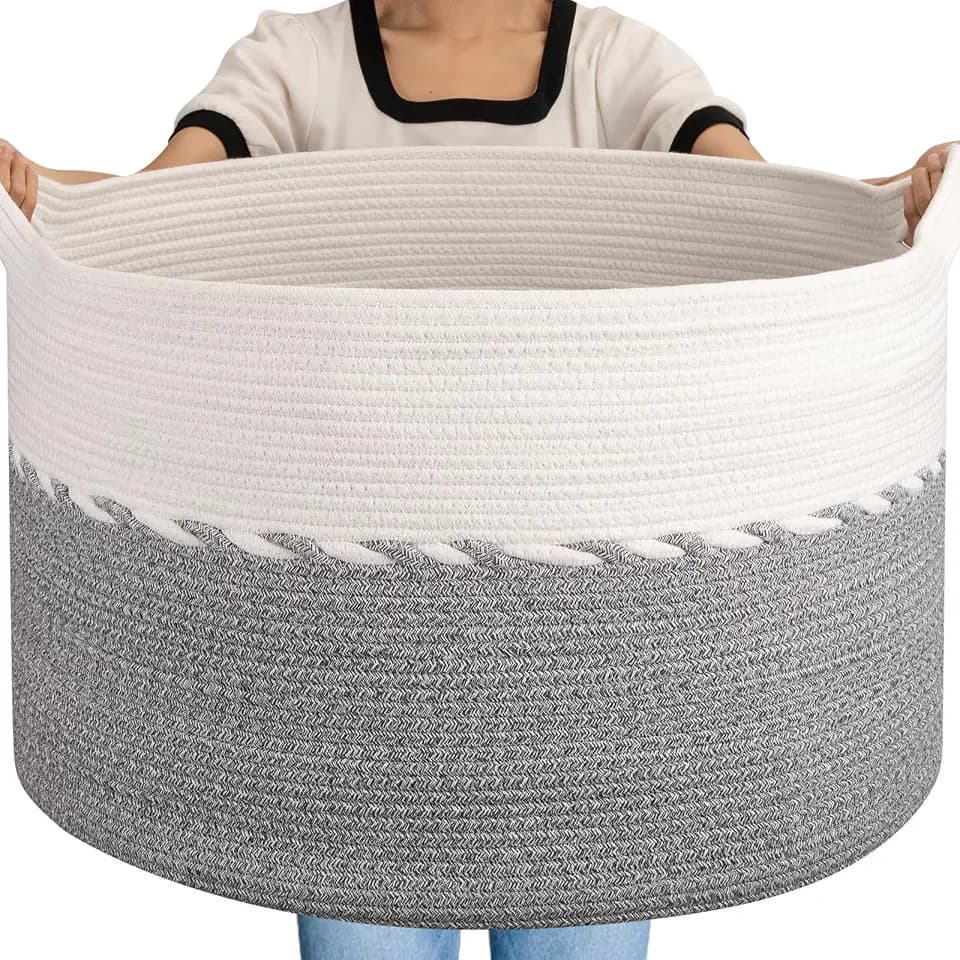 OIAHOMY 125L Extra Large Blanket Basket, Jumbo Cotton Laundry Basket Grey