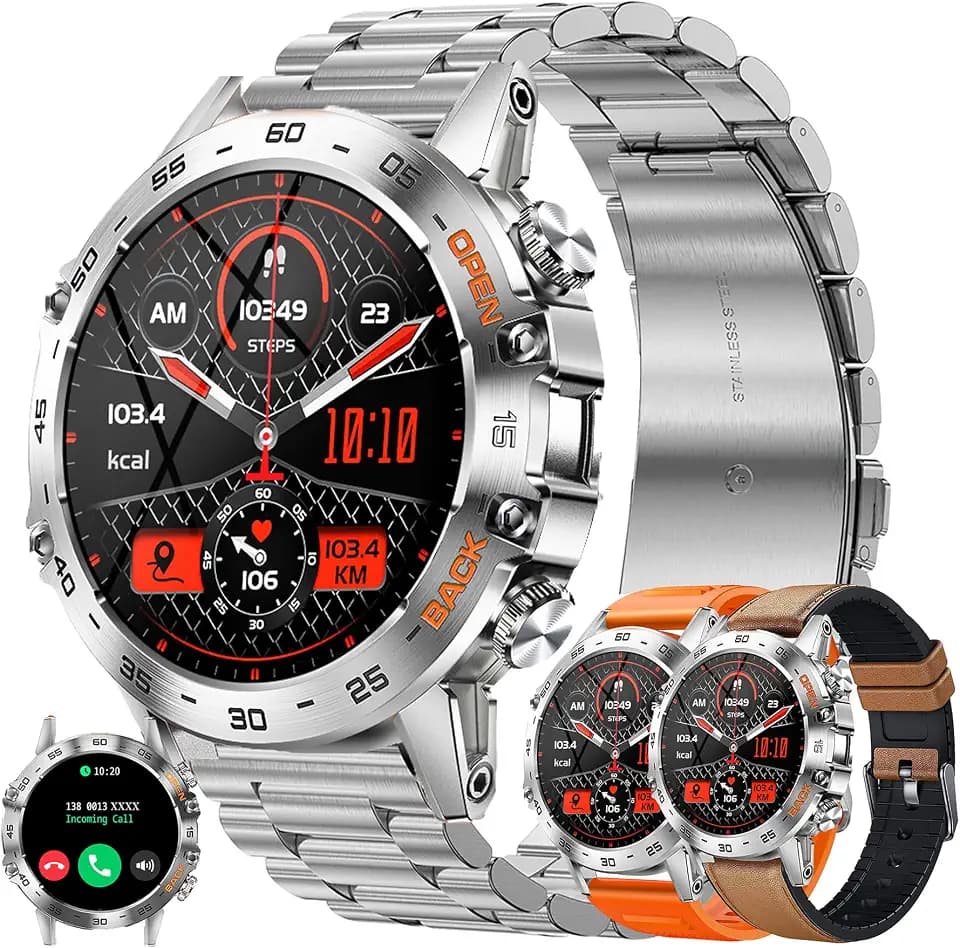 ZPIMY Smartwatch Herren mit Telefonfunktion, 1,39” AMOLED 5ATM Fitnessuhr mit Schlafmonitor, Schrittzähler Herzfrequenz SpO2, 100+ Sportmodi Uhr, Sportuhr Aktivitätstracker für Android iOS (Silber)