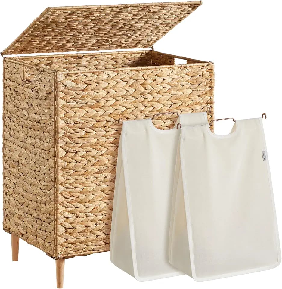 SONGMICS Laundry Hamper With Lid, 130 L Wicker Handwoven Water Hyacinth