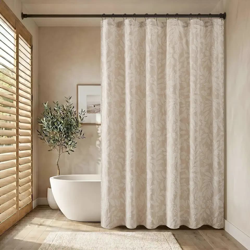 Harbor House Cotton-Blend Botanical Shower Curtain, Beige, 72 x 72 in
