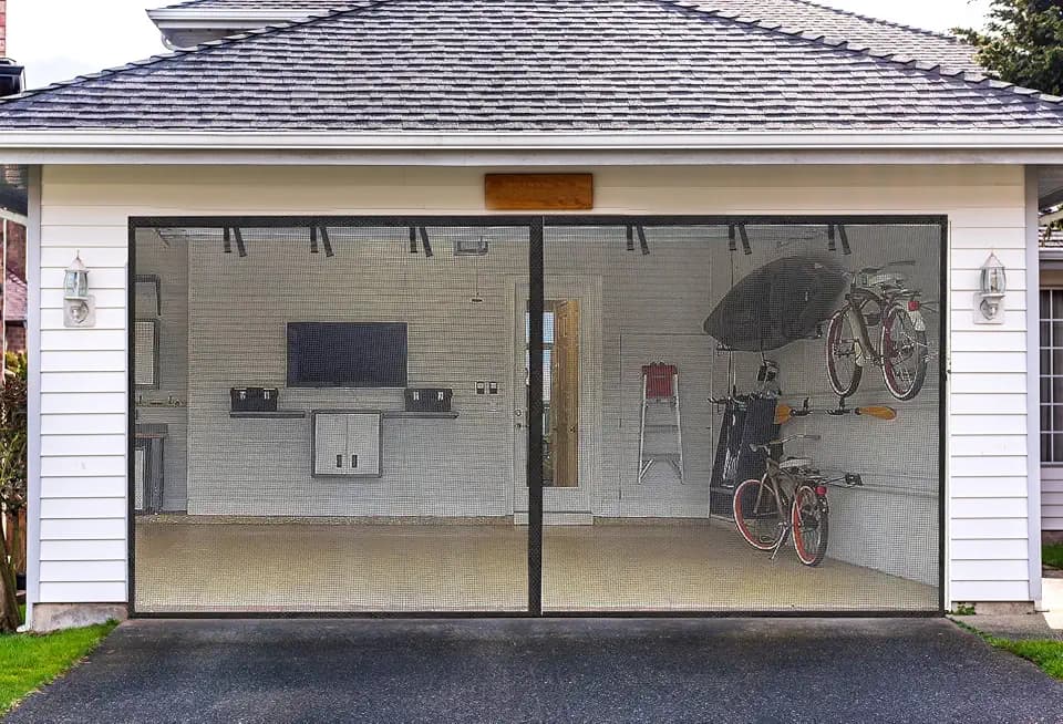 Garage Screen Doors for 2 car garage-18x8FT Fiberglass 3000g/6.7lb Durable