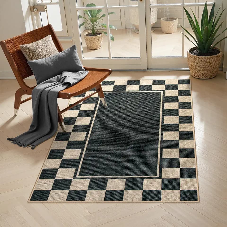 Moynesa Easy Jute Indoor Outdoor 3x5 Rug, Black Checkerboard Area Rug