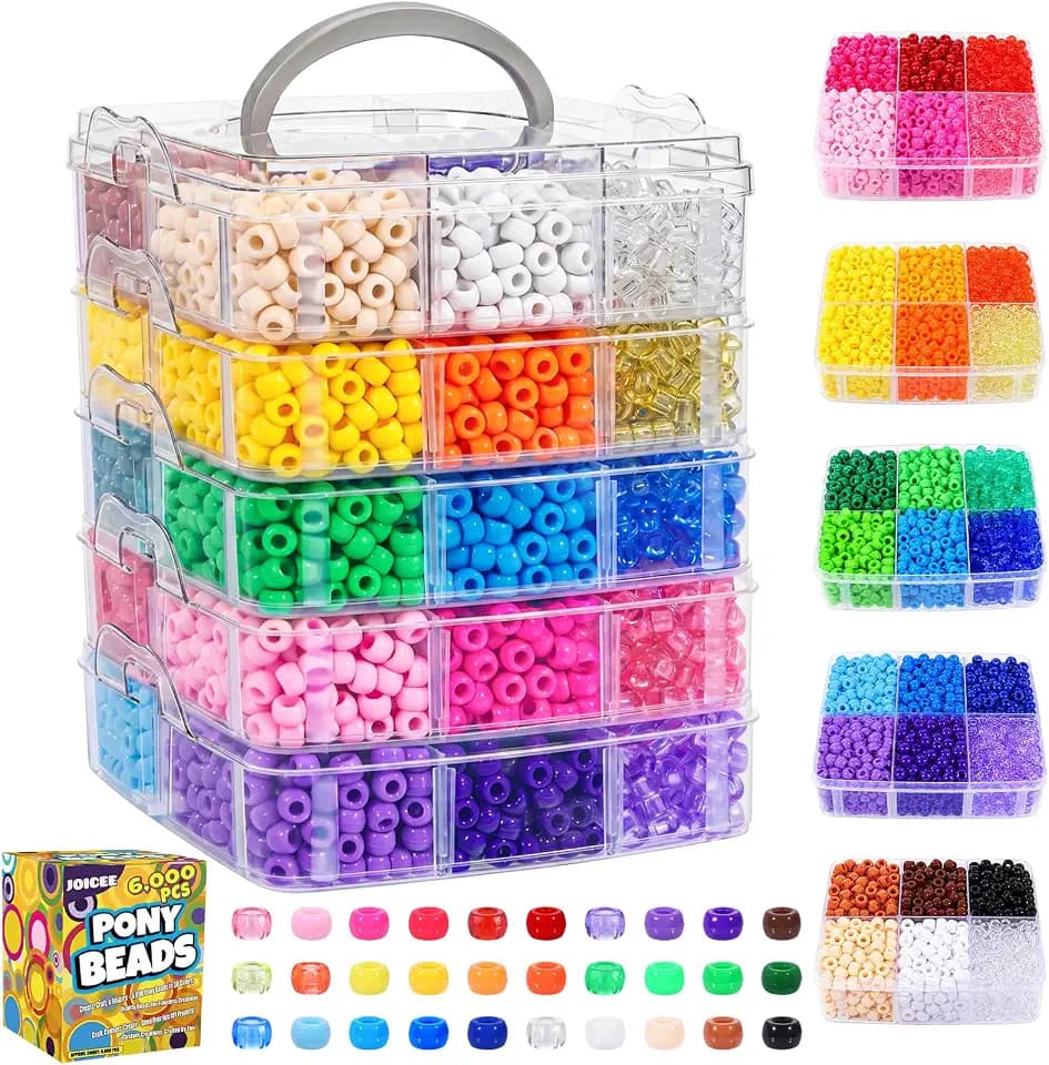 JOICEE 6000Pcs Pony Beads 30 Colors Kandi Beads Bulk for Bracelet Making