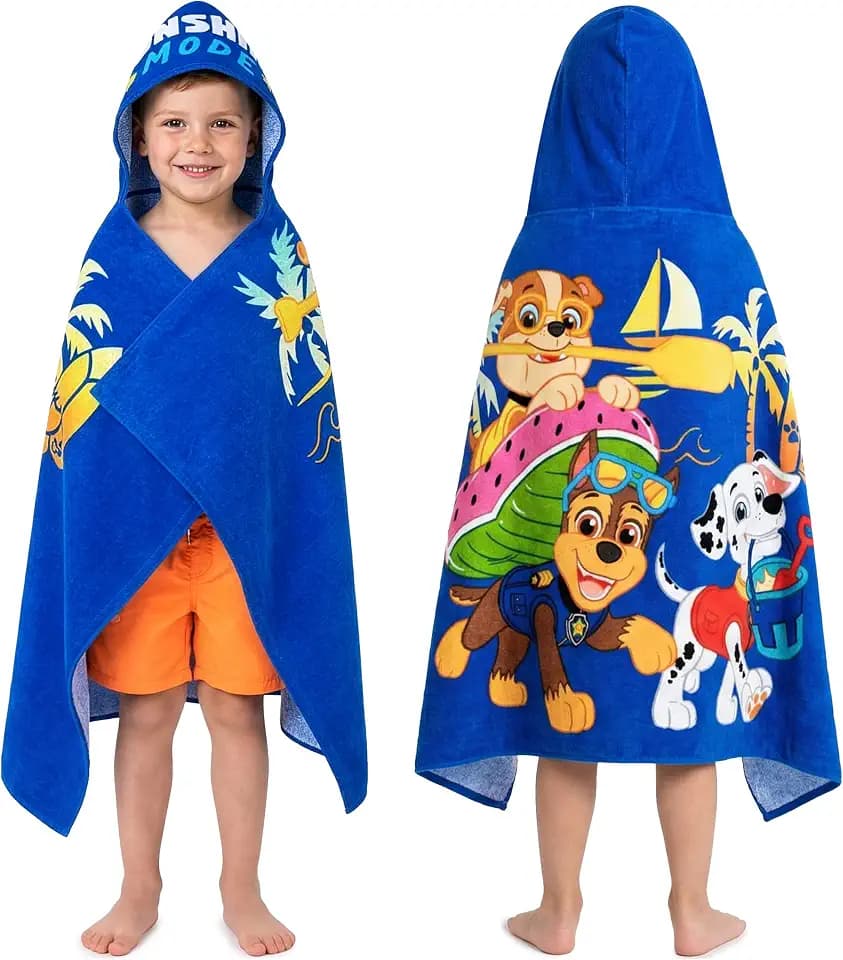 Get Trend Paw Patrol Bath Towels with Hood for Boys, 49”x30”, One Size Soft and Absorbent Cotton Hooded Beach Towel Wrap, Poncho for Swimming Pool Travel for Boys (Blue Paw Patrol)