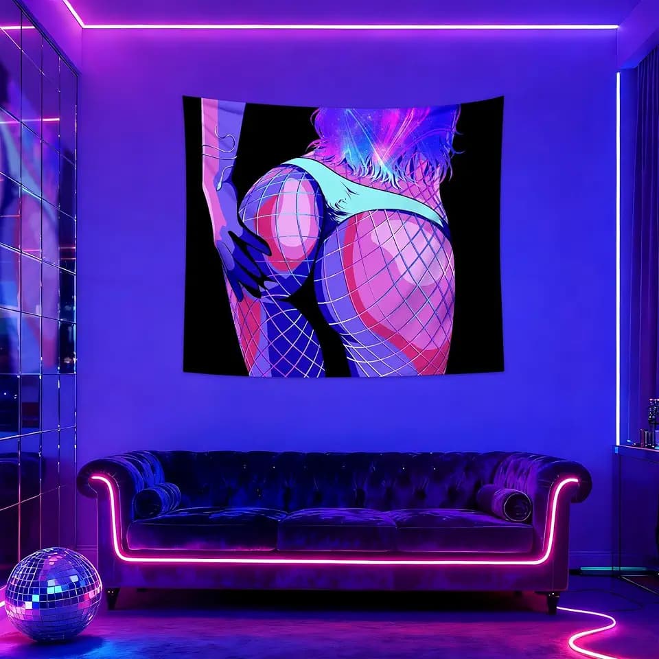 QGHOT Black Light Hot Girl Wall Decor Blacklight Sexy Tapestry, Sexy Poster for Adults Room Naked Ass Sex Wall Tapestry Black Light Arse Posters for Bedroom Dorm Decor (59.1"x51.2")