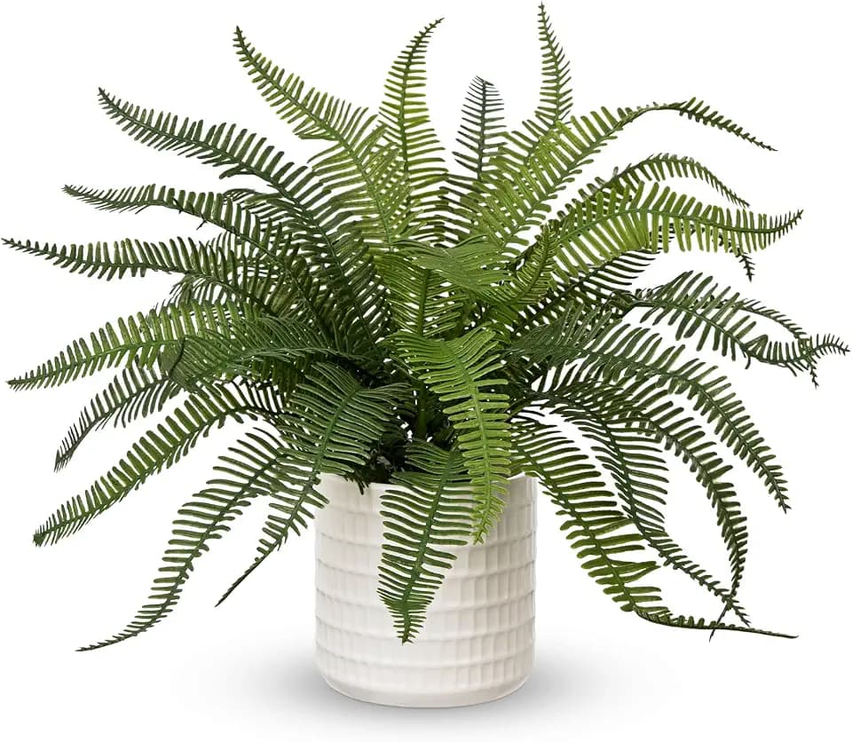 Hollyone 13" Fake Fern Faux Boston Fern in Pot Artificial Ferns for Outdoors Indoor Small Ferns Faux Potted Plants Greenery Bush for Patio Garden Farmhouse Windowsill Office Living Room Home Decor