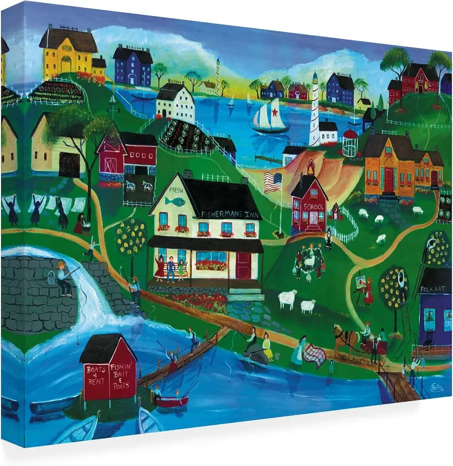 Wrapped Canvas Wall Art - Cheryl Bartley 'Fishermans Inn' Wall Art for Living Room, Bedroom, or Office Décor - 24x32