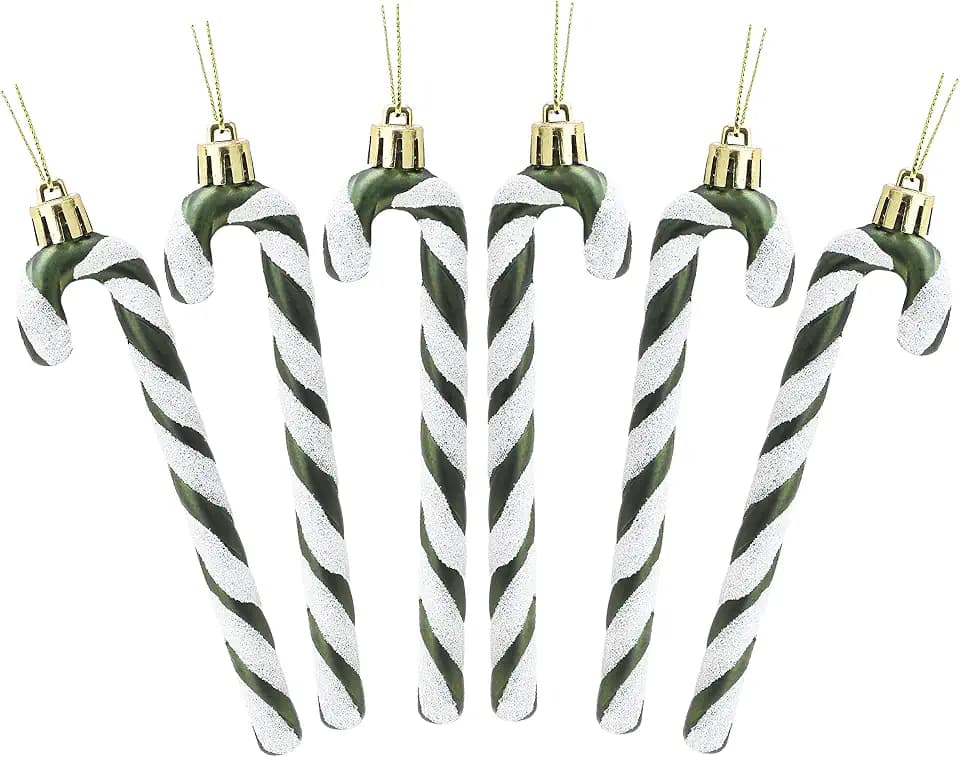 Christmas Concepts® Pack of 6-13cm Glitter Candy Cane Christmas Tree Decorations/Ornaments (Forrest Green)