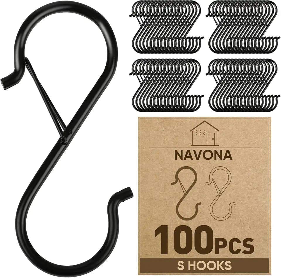 100 Pcs S Hooks for Hanging Heavy Duty, Metal S Hook with Safety Buckle