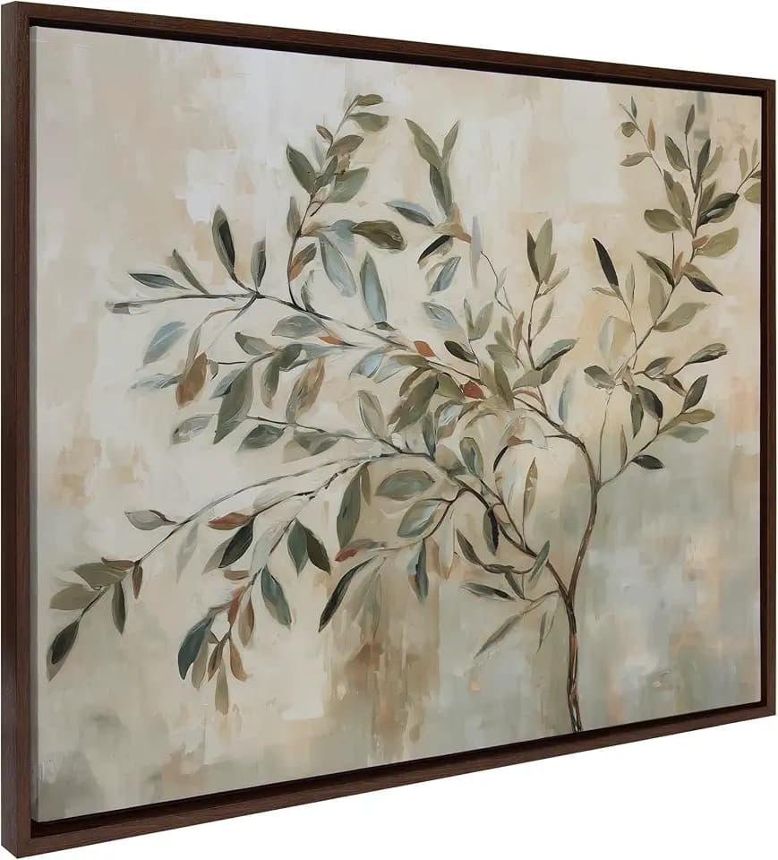 Kate and Laurel Sylvie Olive Tree Abstract Framed Canvas Wall Art by The Creative Bunch Studio, 41.5x31.5 Brown, Soft Nature Tree Art for Wall