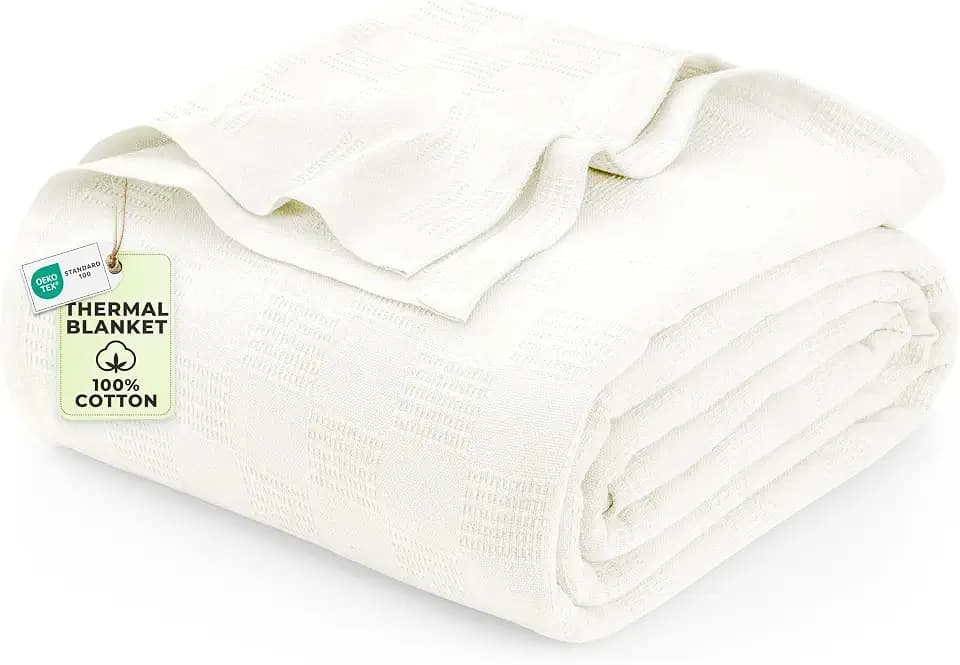 Utopia Bedding 100% Cotton Thermal Blanket Ivory Twin, 90x72 Inches