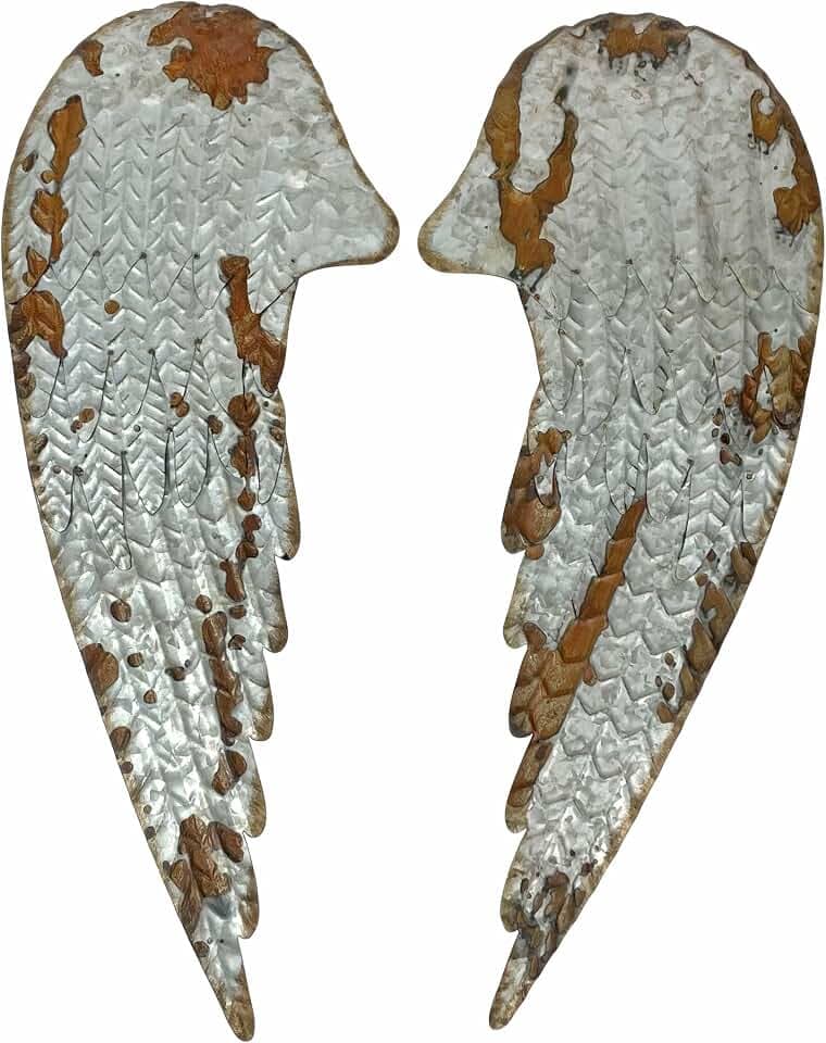 Set of 2 Angel Wings Wall Sculptures, 28.5 Inch Weathered Galvanized Metal