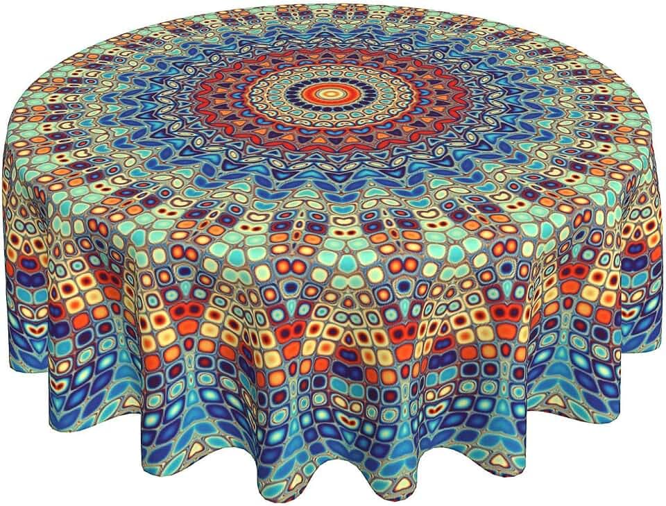 BETGINY Boho Tablecloth 70 Inch Round Waterproof Rustic Colorful Mandala Tablecloths Fabric Farmhouse Table Cloth Decorative for Picnic Party Holiday Home Indoor Outdoor