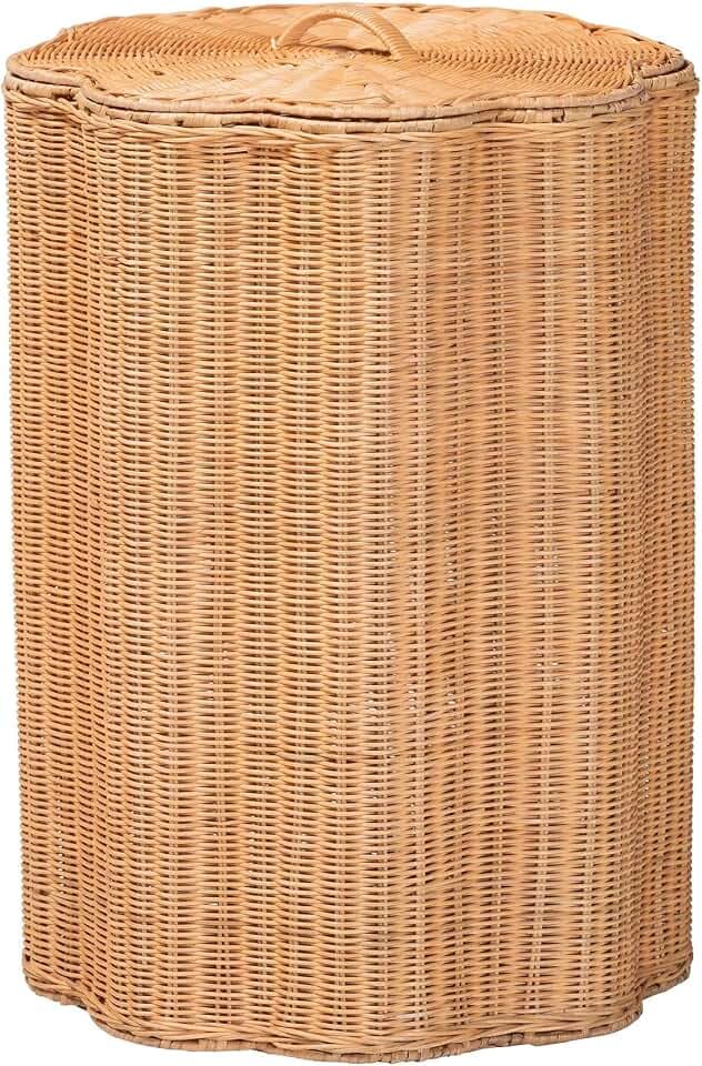 Bali & pari Danilo Natural Rattan Laundry Hamper - Handwoven Wicker Storage Basket for Laundry Room, Bathroom, or Bedroom Organization