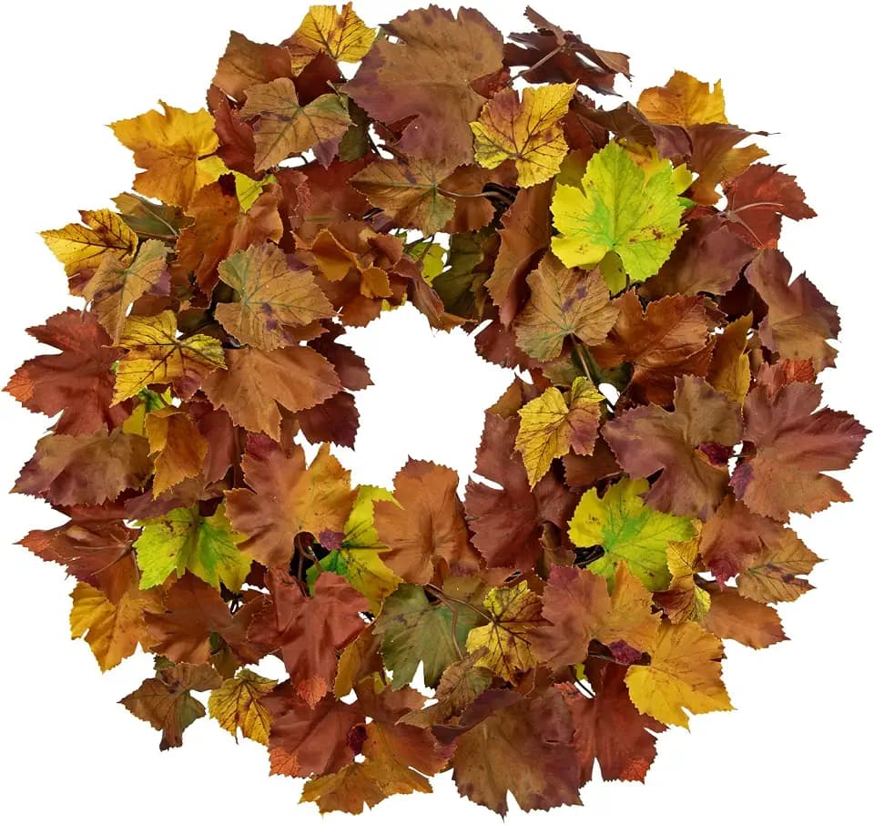 Fall Maple Leaf Wreath 24 Inch Autumn Front Door Wreath with Orange Yellow Brown Green Leaves, Harvest Thanksgiving Rustic Farmhouse Door Decor, Seasonal Wall Hanging Indoor Outdoor Decoration